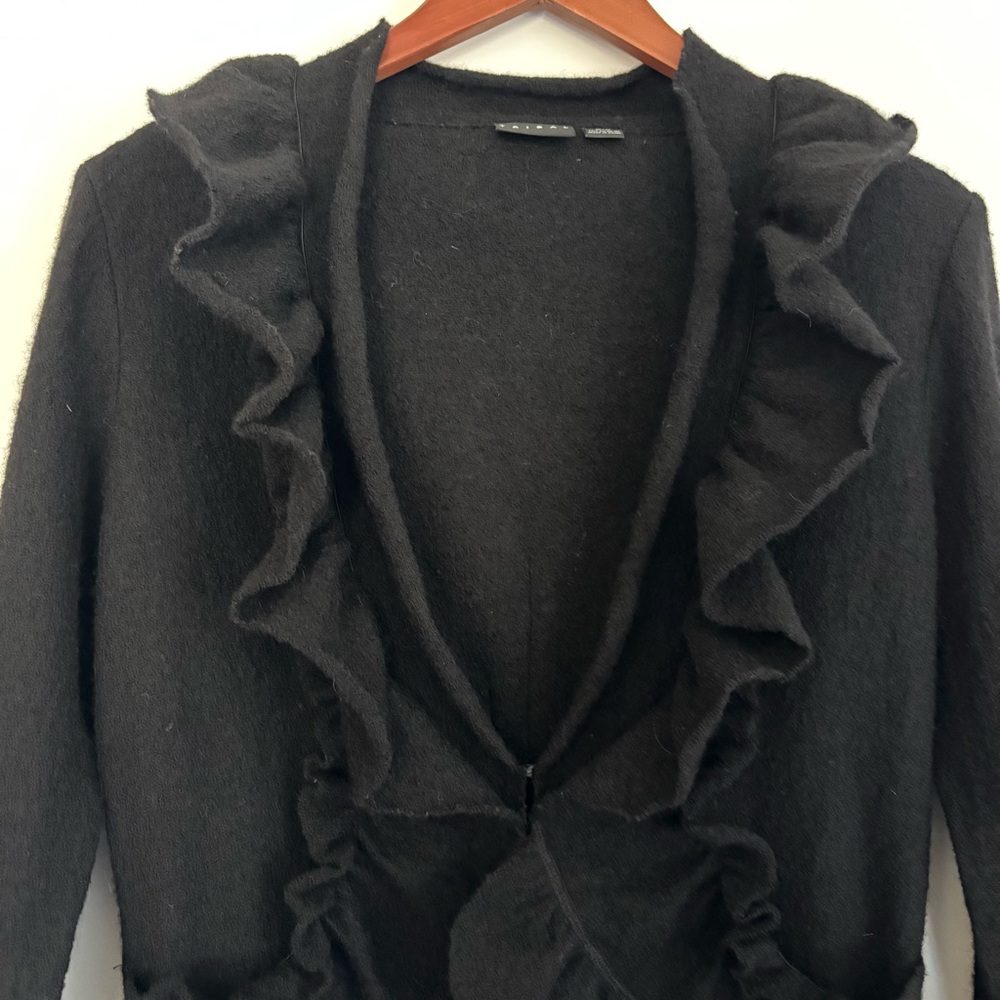 TRIBAL | Black Ruffle Feminine Dark Romantic Goth Y2K Wool Cardigan | Size M